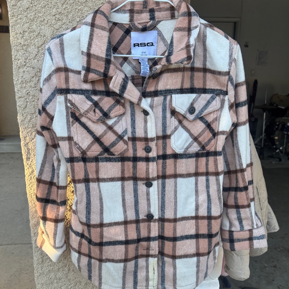 RSQ Beige, Black and Ivory Plaid Shacket